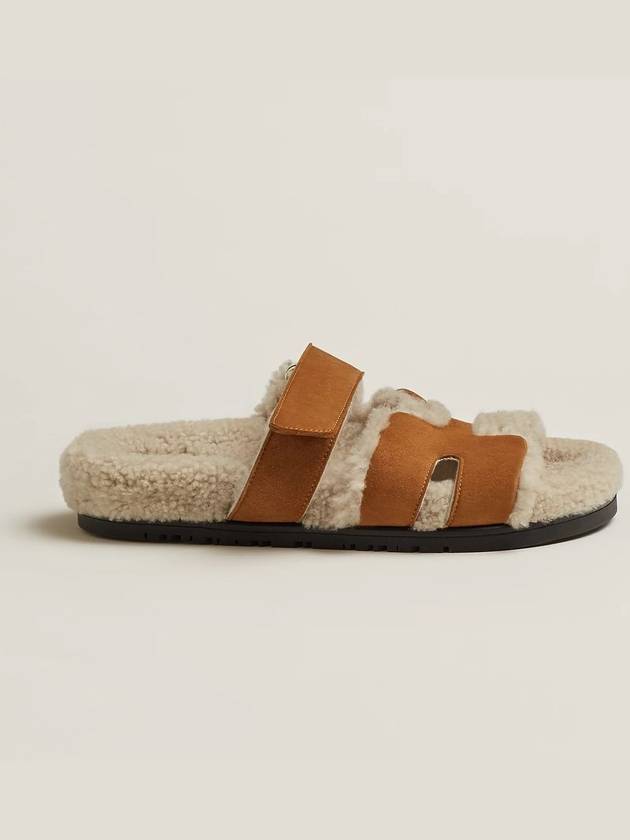 Chiffre Shearling Women s Sandals Natural Ecru - HERMES - BALAAN 3