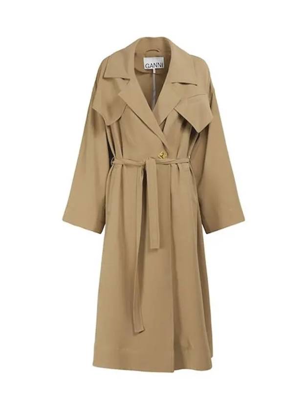 Twill belted Oversized Fit Trench Coat Beige - GANNI - BALAAN 3