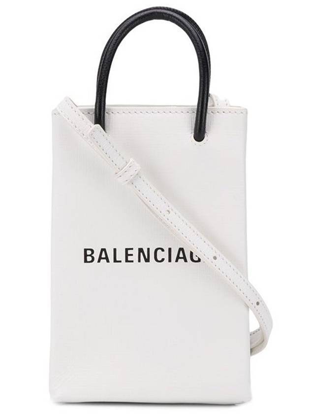 Logo Leather Phone Holder Mini Bag White - BALENCIAGA - BALAAN 1