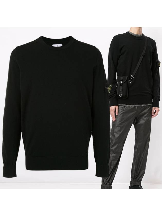 Stretch Wool Crewneck Knit Top Black - STONE ISLAND - BALAAN 2