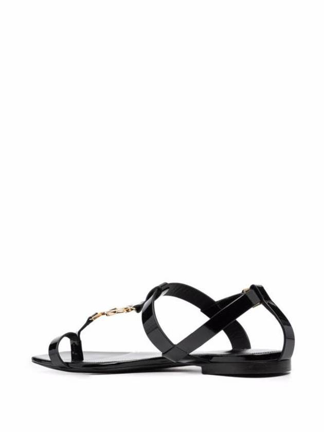 Women's Cassandra Monogram Logo Patent Leather Sandals Black - SAINT LAURENT - BALAAN 4