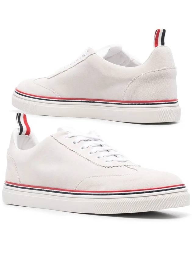 Men's 3 Bar Suede Low Top Sneakers White - THOM BROWNE - BALAAN 2