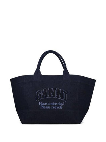 Logo Denim Tote Bag Navy - GANNI - BALAAN 1