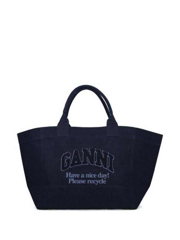 Logo Denim Tote Bag Navy - GANNI - BALAAN 1