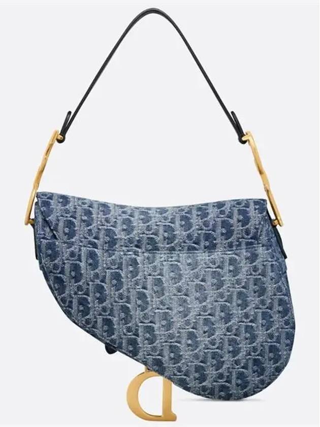 Saddle Strap Denim Oblique Jacquard Shoulder Bag Blue - DIOR - BALAAN 3