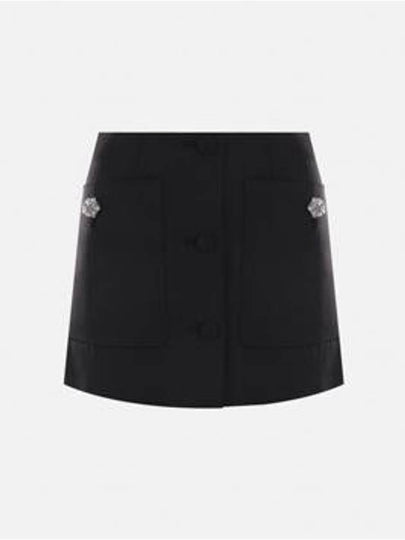 Wool Satin Mini A Line Skirt Black - PRADA - BALAAN 2