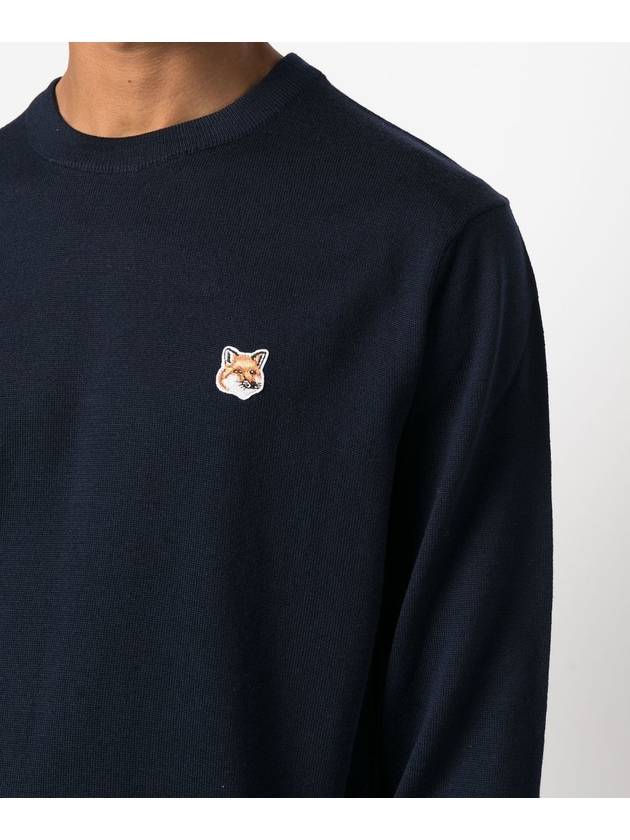 Fox Head Patch Regular Round Neck Pullover Knit Top Navy - MAISON KITSUNE - BALAAN 3