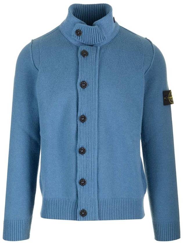 Wappen High Neck Button Up Wool Cardigan Blue - STONE ISLAND - BALAAN 1