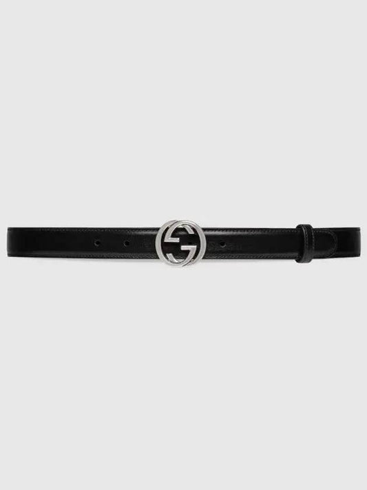 Interlocking G Belt Black Leather 7744510YA0N1000 - GUCCI - BALAAN 1