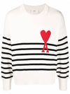 Striped Big Heart Logo Knit Top White - AMI - BALAAN 3