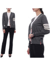 Sustainable Fine Merino Wool 4-Bar Relaxed Fit V-Neck Cardigan Medium Grey - THOM BROWNE - BALAAN 2