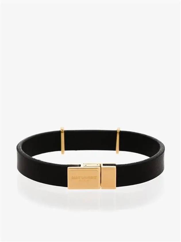 Monogram Opyum Leather Bracelet Black Gold - SAINT LAURENT - BALAAN 3