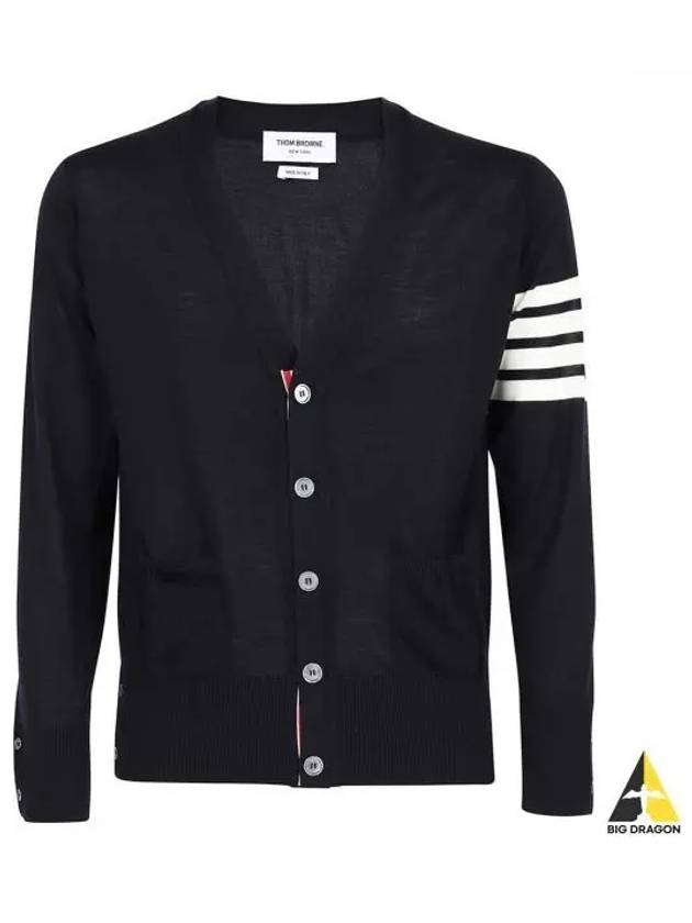 Men's Sustainable Classic Diagonal Wool Cardigan Navy - THOM BROWNE - BALAAN 2