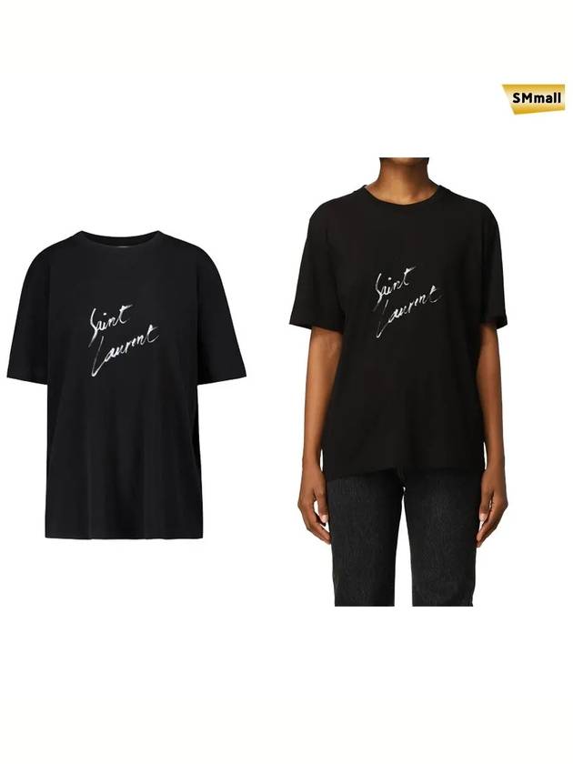 Painting Print Logo Short Sleeve T-Shirt Black - SAINT LAURENT - BALAAN.