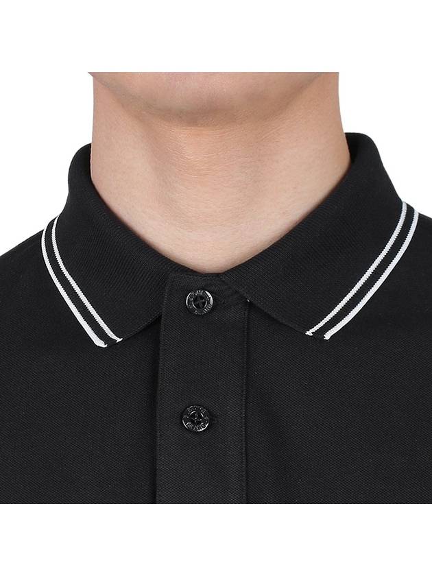 Men's Embroidered Logo Stretch Cotton Polo Shirt Black - STONE ISLAND - BALAAN 6