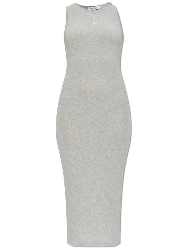 JW Anderson Ribbed Dress With Logo, Women's, Grey - JW ANDERSON - BALAAN 1