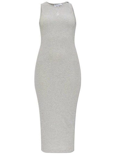 JW Anderson Ribbed Dress With Logo, Women's, Grey - JW ANDERSON - BALAAN 1