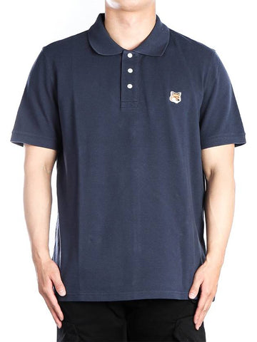 Men s Foxhead Polo Short Sleeve T Shirt LM00208KJ7002 INK BLUE - MAISON KITSUNE - BALAAN 1