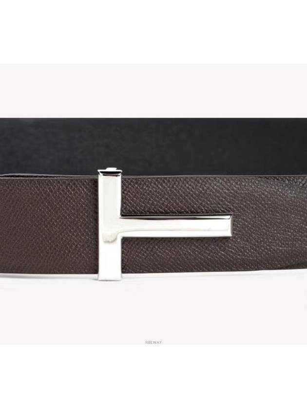 Men's T Logo Reversible Leather Belt Brown - TOM FORD - BALAAN 3