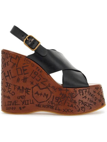 black cotton wedge shoes with golden buckle - CHLOE - BALAAN 1