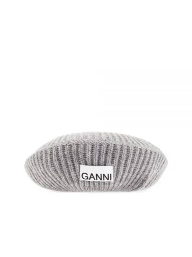 Logo Rib Edge Wool Beret Paloma Melange - GANNI - BALAAN 2