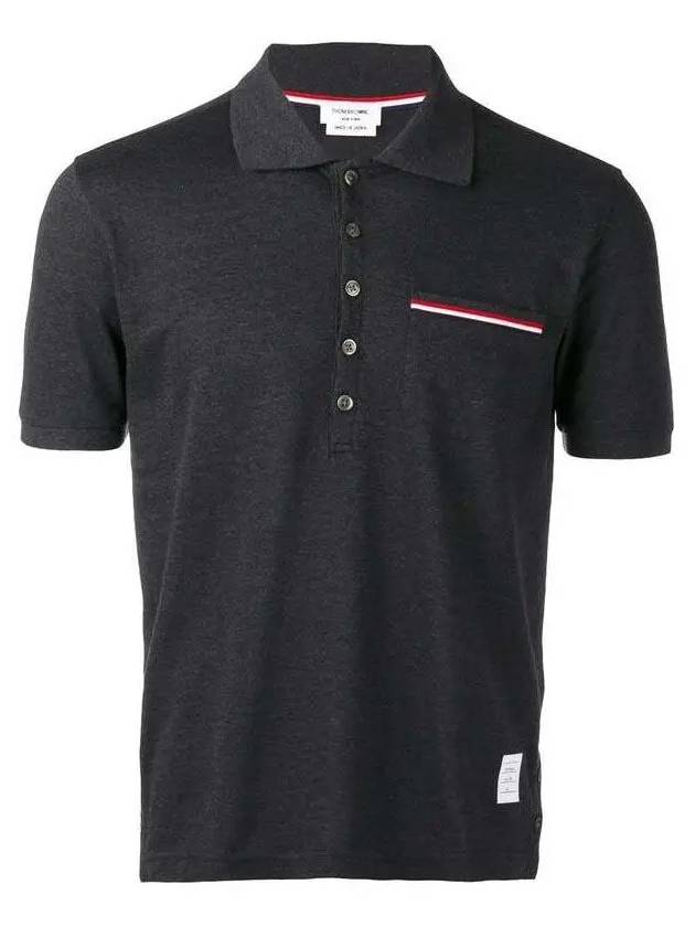 Men's Three Stripes Pocket Mercerized Short Sleeve Polo Shirt Dark Grey - THOM BROWNE - BALAAN 3