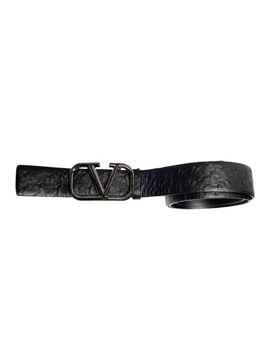 V logo ostrich leather belt black - VALENTINO - BALAAN.