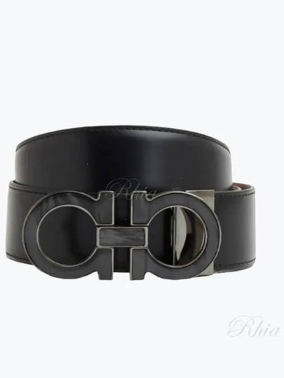 Men's Adjustable Gancini Leather Belt Black - SALVATORE FERRAGAMO - BALAAN 2