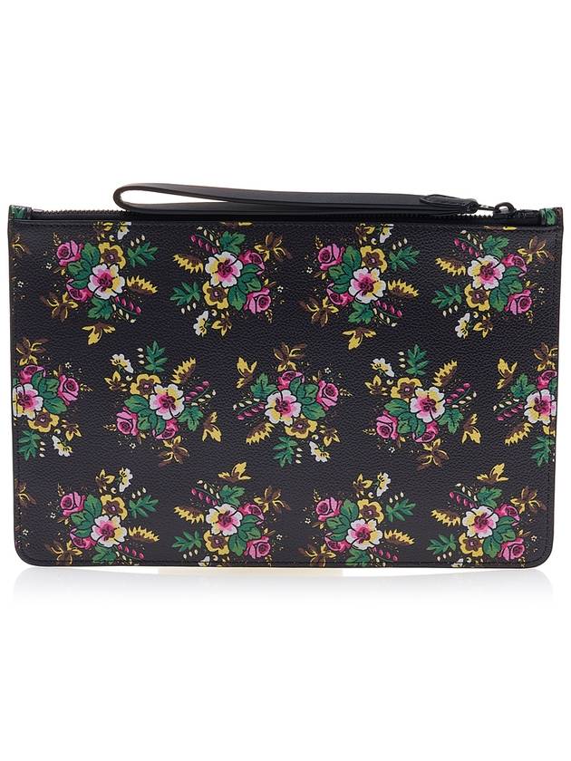 Pop Bouquet Print Logo Patch Large Pouch Bag Black - KENZO - BALAAN.