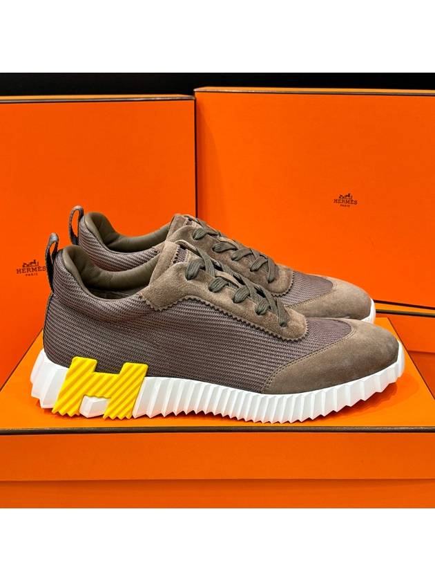 Men's Bouncing Sneakers Brown Mesh H Yellow Black Twotone - HERMES - BALAAN 7