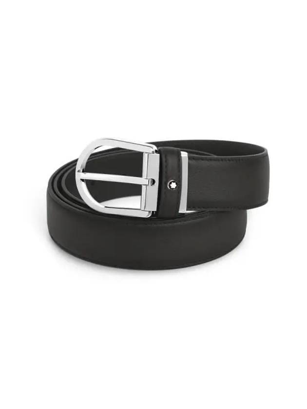 Horseshoe Buckle Classic Leather Belt Grey - MONTBLANC - BALAAN 3