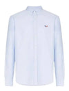 Men's Tricolor Fox Patch Cotton Long Sleeve Shirt Blue - MAISON KITSUNE - BALAAN 2