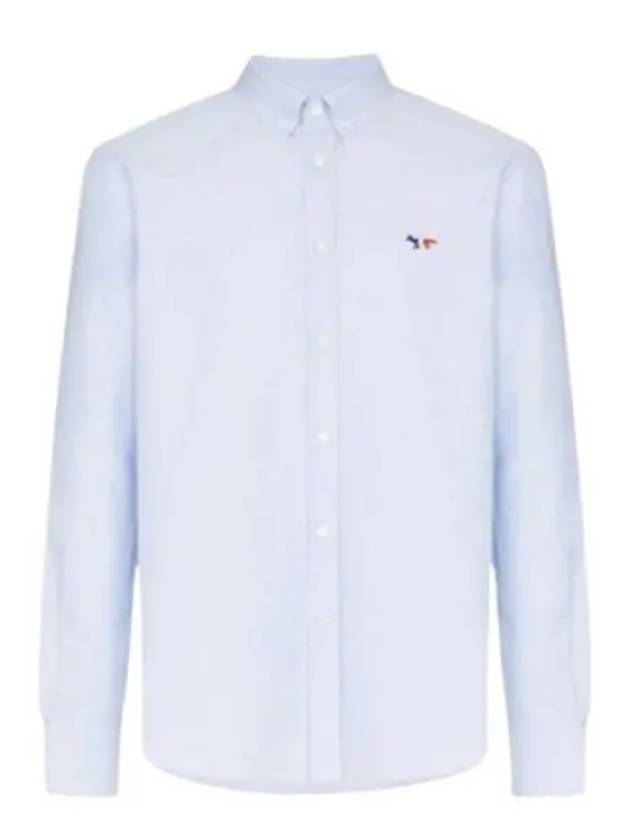 Men's Tricolor Fox Patch Cotton Long Sleeve Shirt Blue - MAISON KITSUNE - BALAAN 2