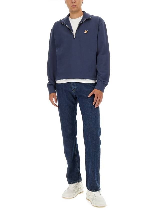 Fox Head Patch Half Zipper Sweatshirt Ink Blue - MAISON KITSUNE - BALAAN 3