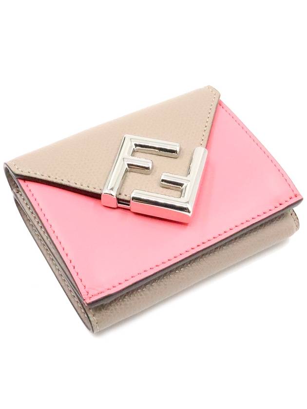 Women s Fendi 8M0395 FF Pink Dove Gray Two Tone Diamond Micro Tri Fold Card Wallet gt Half Gangbuk used luxury goods - FENDI - BALAAN 5