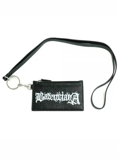 Logo Print Neck Strap Leather Card Wallet Black - BALENCIAGA - BALAAN 2