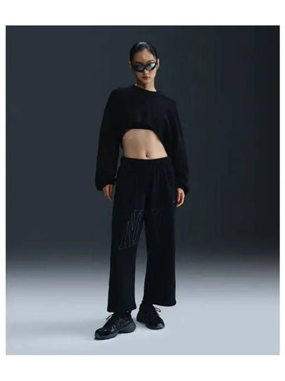 Mid-Rise Oversized Open Hem French Track Pants Black - NIKE - BALAAN 2