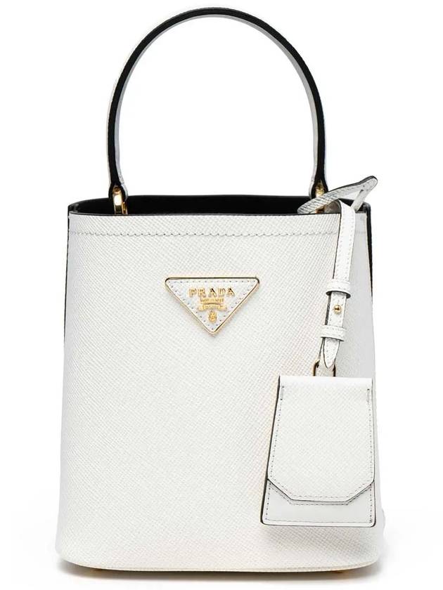 Panier Saffiano Leather Small Tote Bag White Black - PRADA - BALAAN 2