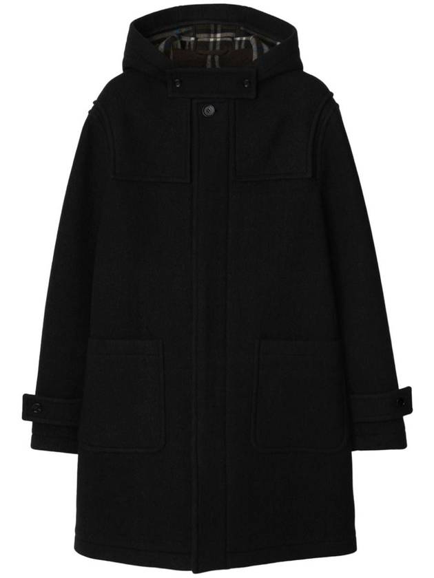 Hooded Wool Duffel Coat Black - BURBERRY - BALAAN 2