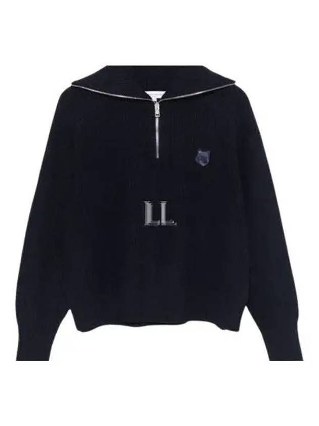 Bold Fox Head Patch Half Zip Knit Top Ink Blue - MAISON KITSUNE - BALAAN 2