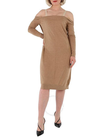 Burberry Ladies Biscuit Bra-Detail Long Sleeve Wool Dress, Brand Size 14 (US Size 12) - BURBERRY - BALAAN 1