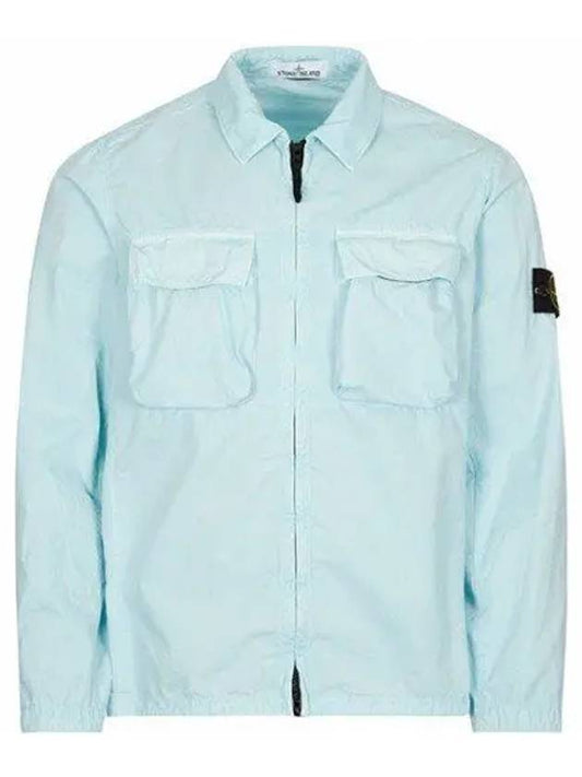 Front Pocket Wappen Patch Overshirt Zip-Up Jacket Sky Blue - STONE ISLAND - BALAAN 2