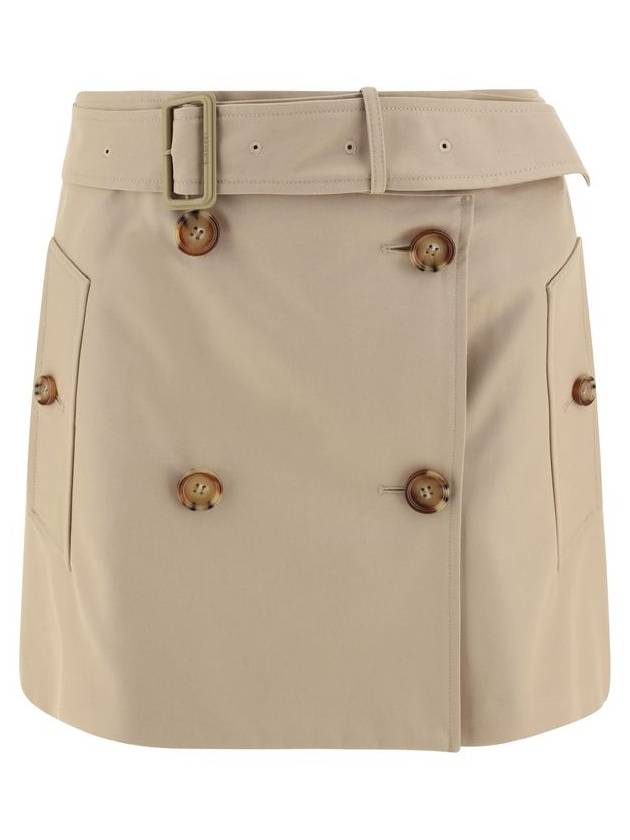 Women's Cotton Gabardine Mini Trench A-Line Skirt Beige - BURBERRY - BALAAN 2