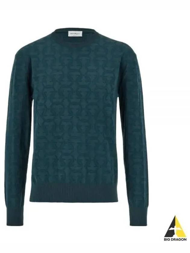 Jacquard Gancini Knit Top Blue - SALVATORE FERRAGAMO - BALAAN 2