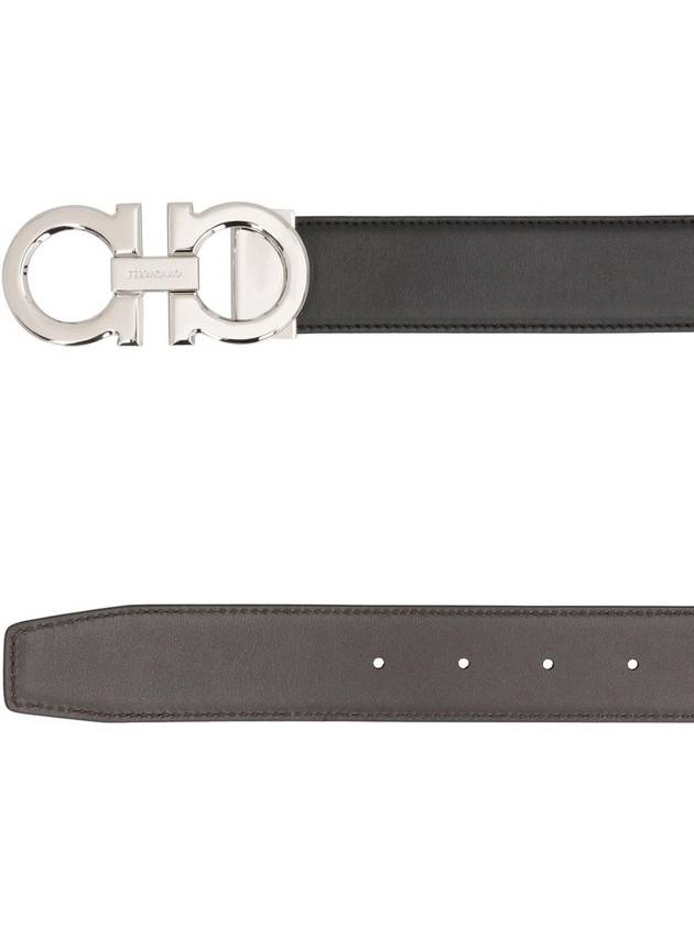 Reversible Gancini Leather Belt Black - SALVATORE FERRAGAMO - BALAAN 5