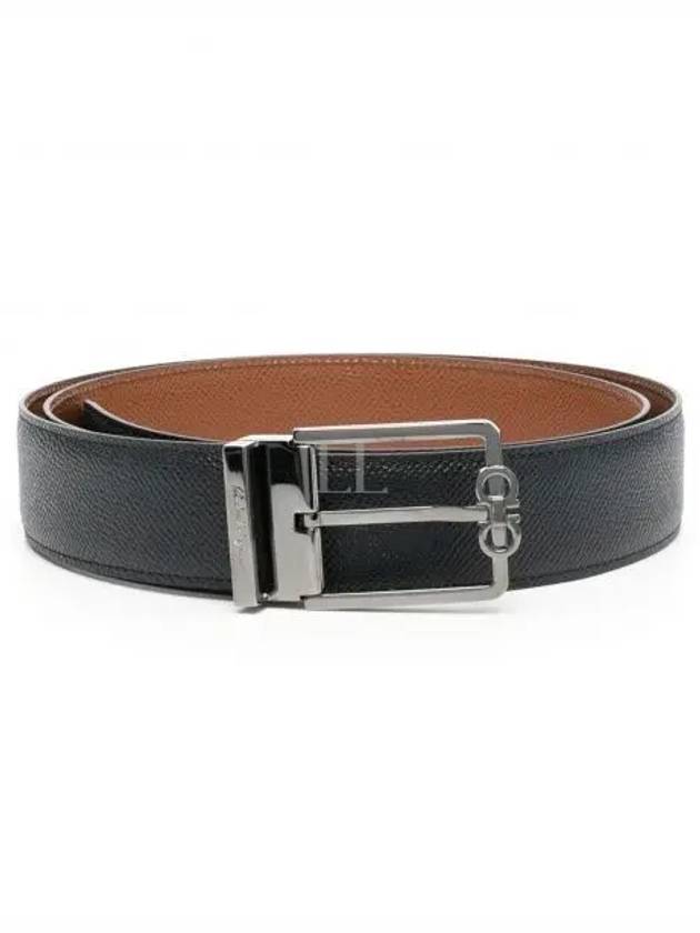 Men's Gancini Square Buckle Leather Belt Black Vicuna - SALVATORE FERRAGAMO - BALAAN 2