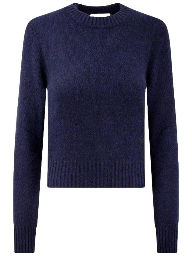 Heart Logo Cashmere Knit Top Navy - AMI - BALAAN 1