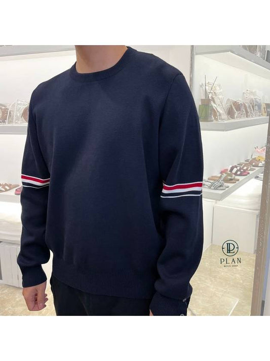 Men's Milan Stitch Armband Crew Neck Knit Top Navy - THOM BROWNE - BALAAN 2