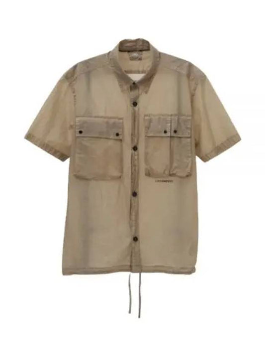 Microweave Logo Short Sleeve Shirt Beige - CP COMPANY - BALAAN 2