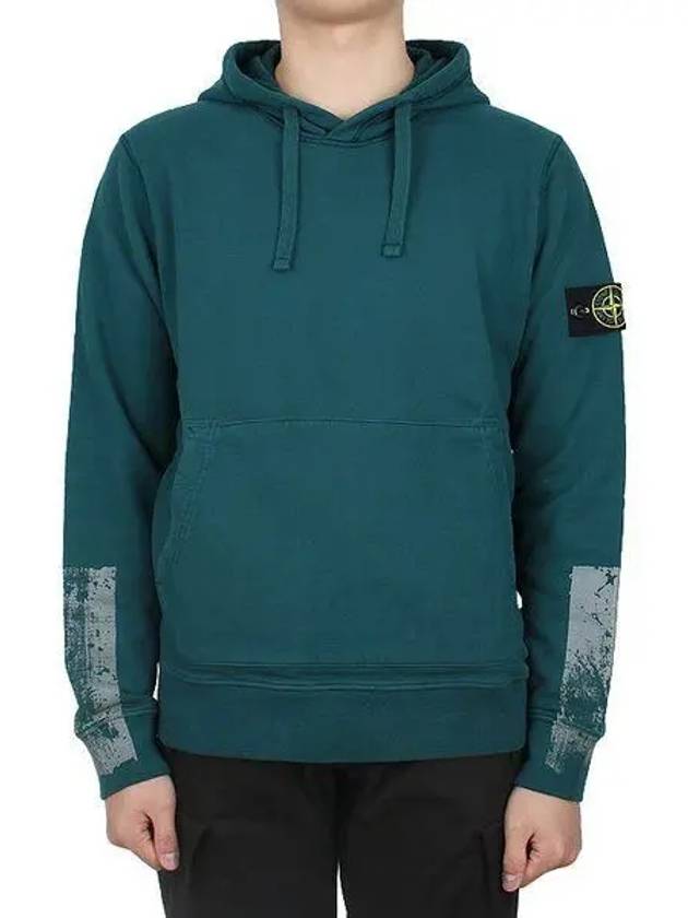 Tape For Print Brushed Cotton Fleece Hoodie Petrol Green - STONE ISLAND - BALAAN 2